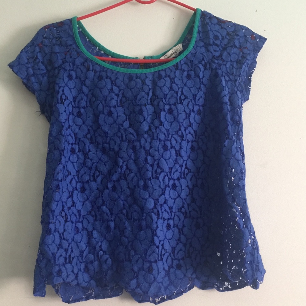 Blue lace top with zipper